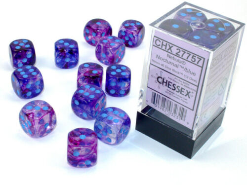 Nebula: Nocturnal/Blue 16mm D6 Dice Block (12 Dice)